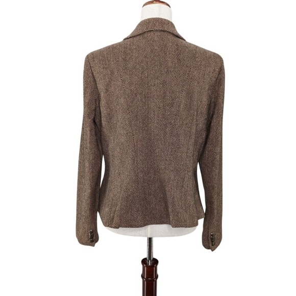 Chaps Wool Herringbone Blazer Brown L Brass Crest Buttons 90s Y2K Equestrian - Picture 5 of 7